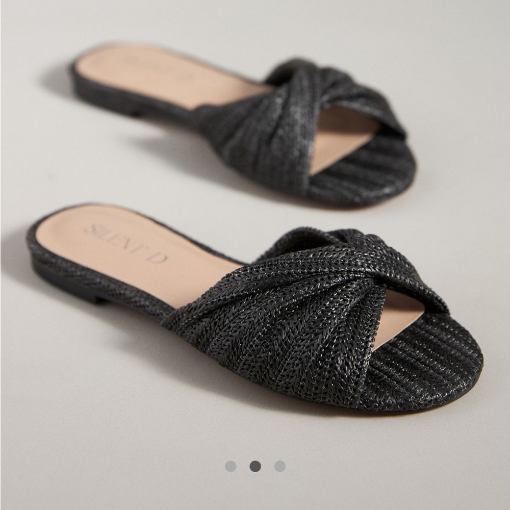 NIB Anthropologie Silent D Bidro Raffia Slide flat sandals - black - size 38